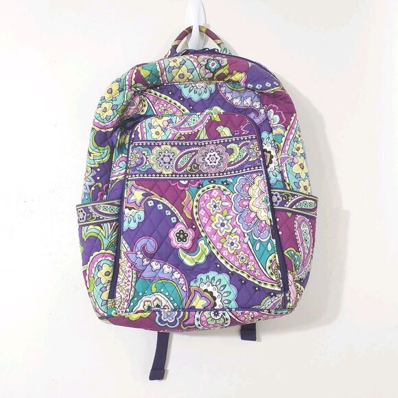 Vera Bradley Campus Backpack Quilted Bookbag Purlpe Paisley - Picture 1 of 5